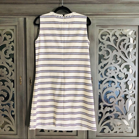 Tory Burch cream blue striped dress with jewels 8 - Picture 4 of 12